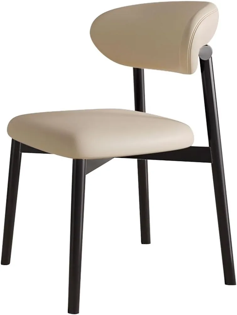 Dining Chairs Solid Wood Study Chair Ergonomic Curved Backrest Corner Chairs Mid-Century Faux Leatehr Accent Chair Armless Side Chairs,Leisure Padded Chair(Black)