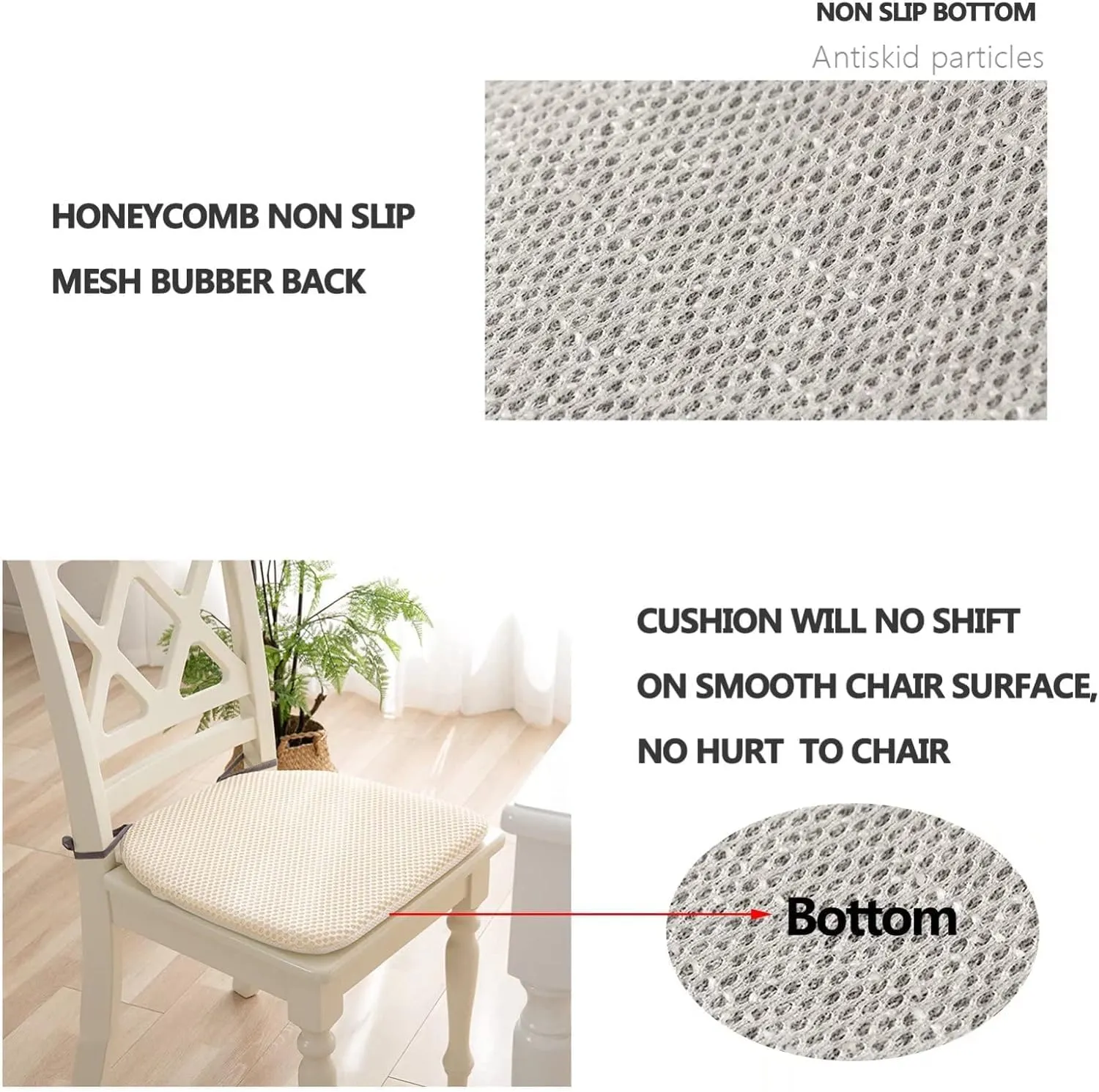 Dining Room Chair Cushion Covers Washable, Chair Seat Cushion Replacement, Summer Breathable Mesh Chair Pads with Ties, U Shaped Kitchen Chair Pads with Anti-Slip Rubber Back Beige