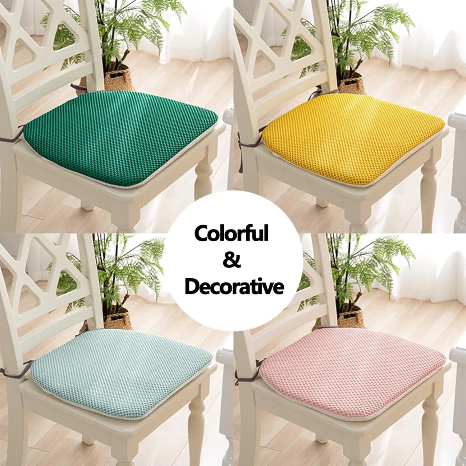 Dining Room Chair Cushion Covers Washable, Chair Seat Cushion Replacement, Summer Breathable Mesh Chair Pads with Ties, U Shaped Kitchen Chair Pads with Anti-Slip Rubber Back Beige