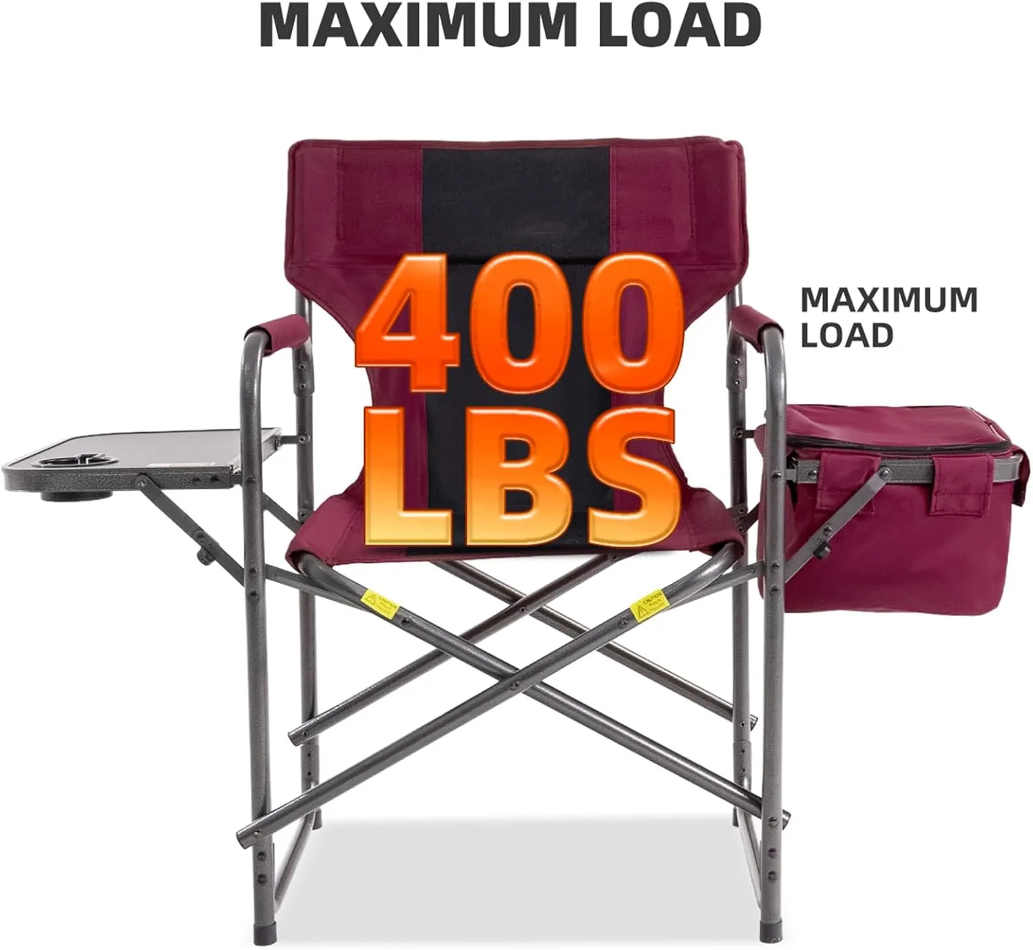 Director Camping Chair Set of 2 with Cooler Bag & Foldable Side Tray - 400lbs Heavy Duty Outdoor Folding Lawn Chair, Portable Camp Chair for Backyard, Fishing, Beach (Wine Red)