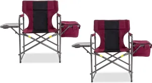 Director Camping Chair Set of 2 with Cooler Bag & Foldable Side Tray - 400lbs Heavy Duty Outdoor Folding Lawn Chair, Portable Camp Chair for Backyard, Fishing, Beach (Wine Red)