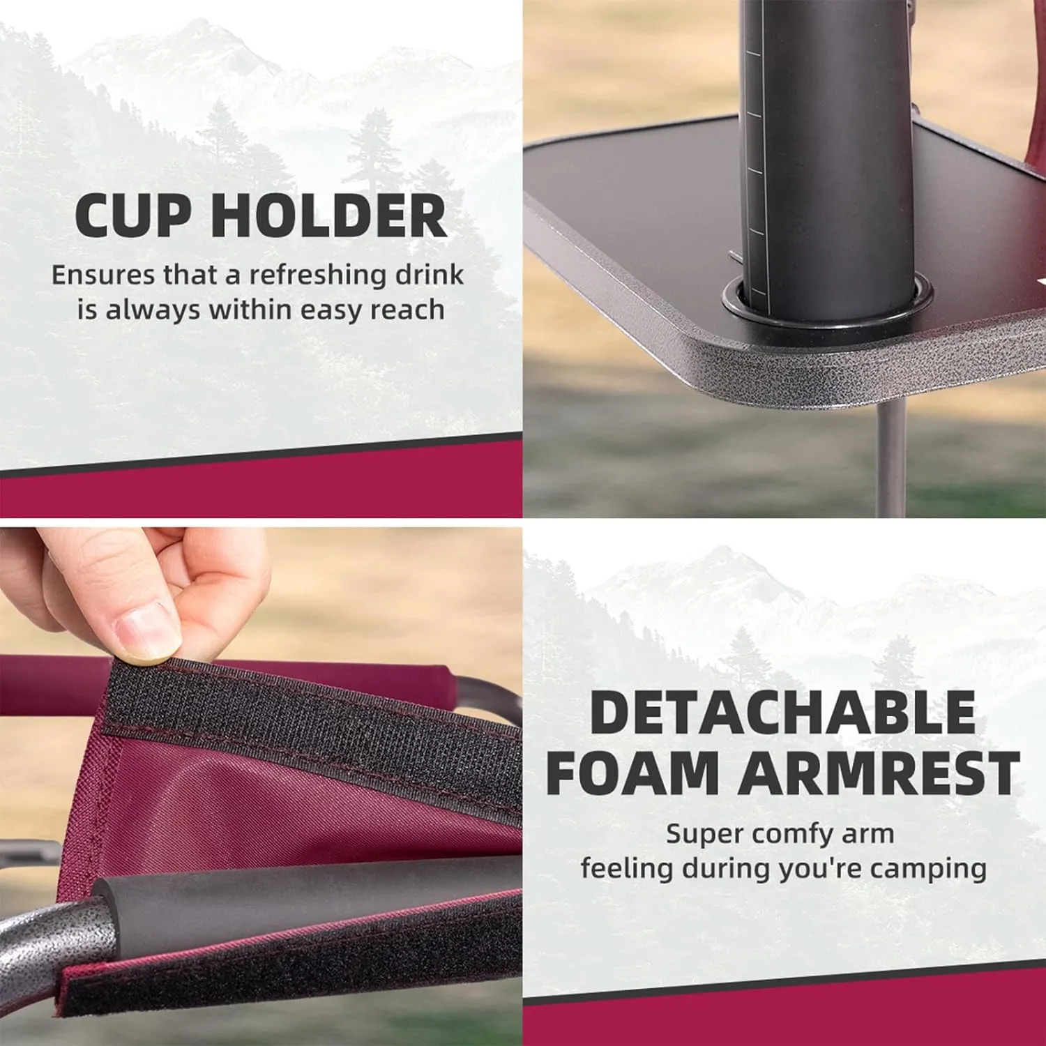 Director Camping Chair Set of 2 with Cooler Bag & Foldable Side Tray - 400lbs Heavy Duty Outdoor Folding Lawn Chair, Portable Camp Chair for Backyard, Fishing, Beach (Wine Red)