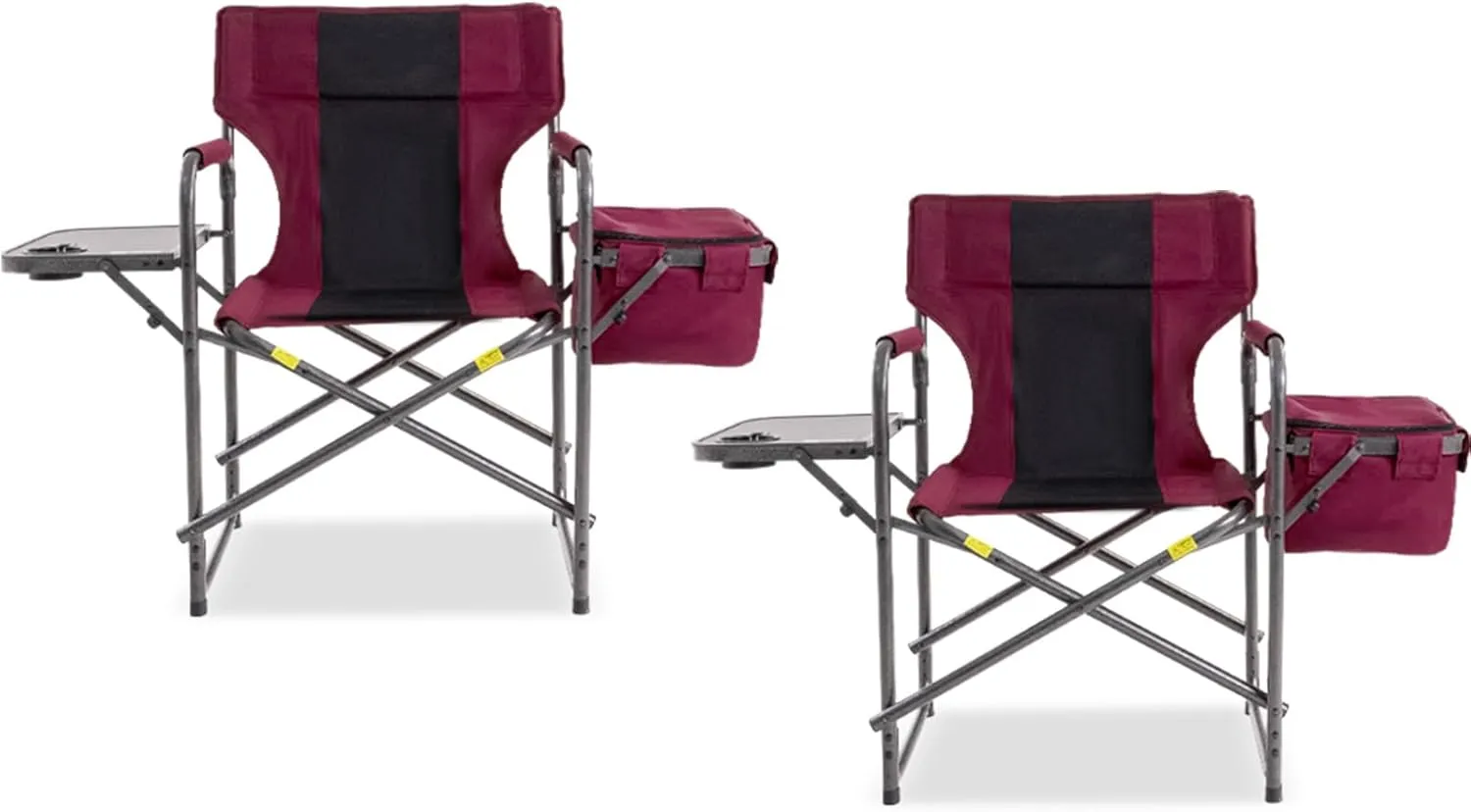 Director Camping Chair Set of 2 with Cooler Bag & Foldable Side Tray - 400lbs Heavy Duty Outdoor Folding Lawn Chair, Portable Camp Chair for Backyard, Fishing, Beach (Wine Red)