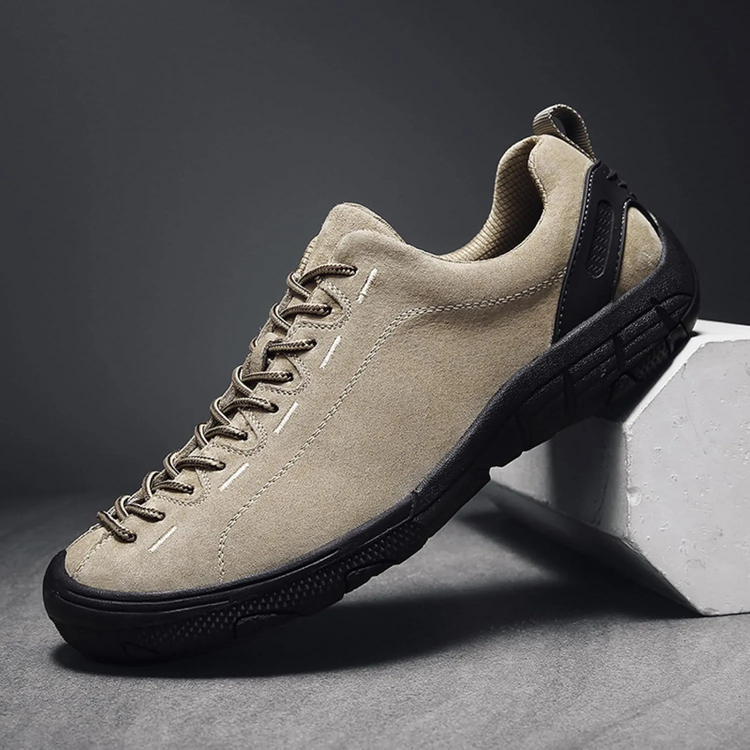 DirraBra Men's Suede Lace-Up Non-Slip Hiking Sneakers Low Top Lightweight Comfortable Outdoor Casual Trekking Hiking Shoes Breathable Trail Running Walking Shoes