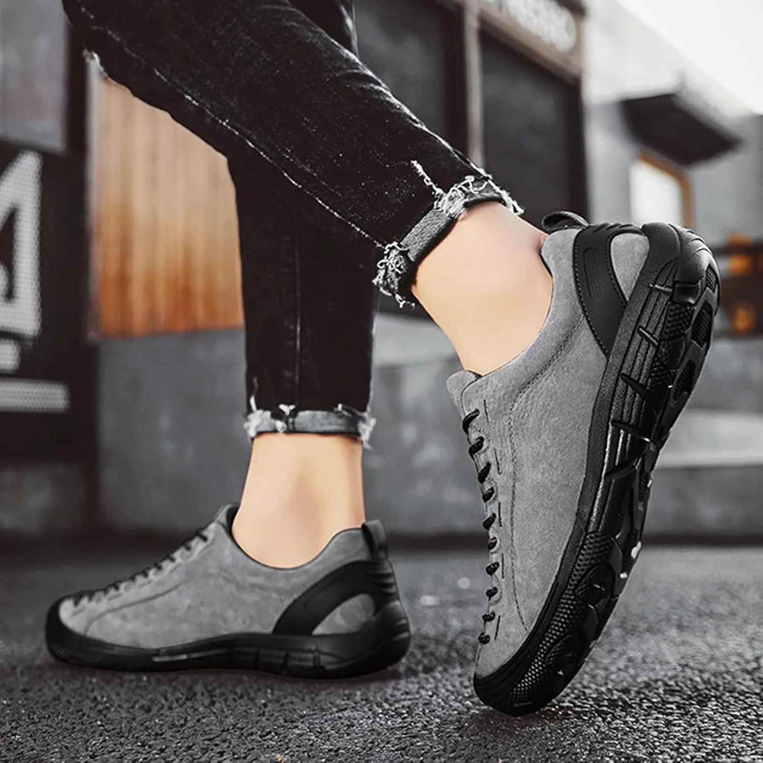 DirraBra Men's Suede Lace-Up Non-Slip Hiking Sneakers Low Top Lightweight Comfortable Outdoor Casual Trekking Hiking Shoes Breathable Trail Running Walking Shoes