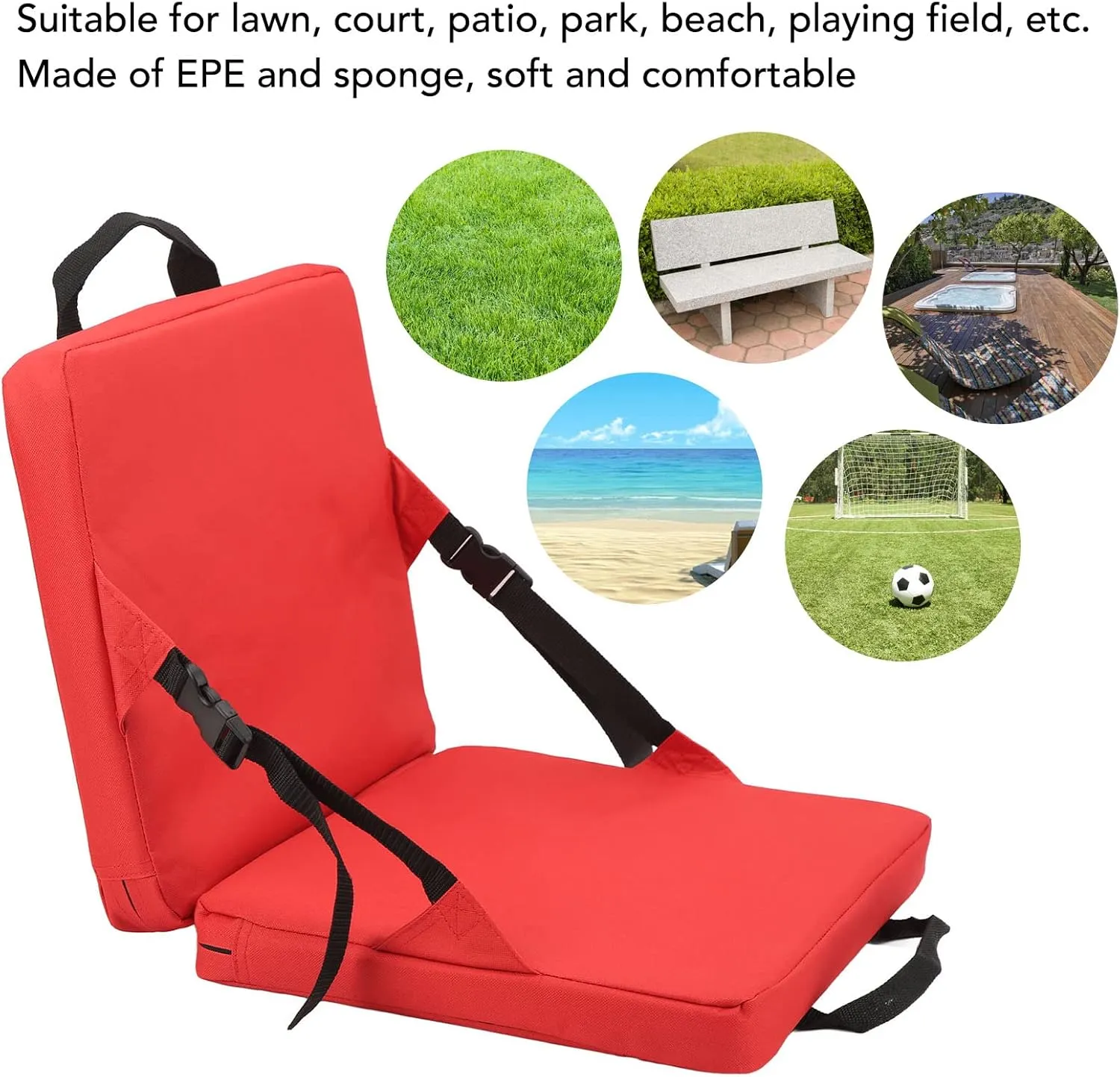 Diydeg Portable Stadium Seat Cushion, Outdoor Folding Padded Floor Chair with Back Support, Storage Pocket & Adjustable Strap, Lightweight Stadium Bleacher Seat for Sporting Events,