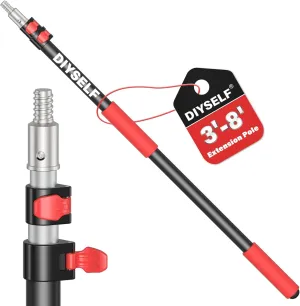 DIYSELF 8 FT Extension Pole for Cleaning, 3.2-8 Ft Paint Roller Extension Pole, Aluminum Alloy Telescoping Pole, Flip-Lock Design, Paint Extension Pole for Painting, Dusting, Window