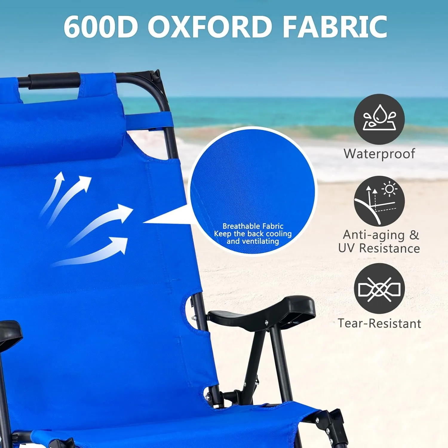 DoCred Beach Chair with Canopy Shade, Folding Beach Cart Chair w/Wheels, Outdoor Recliner Patio Lounge Chairs for Camp, Tailgates, Fishing - Support 400 LBS