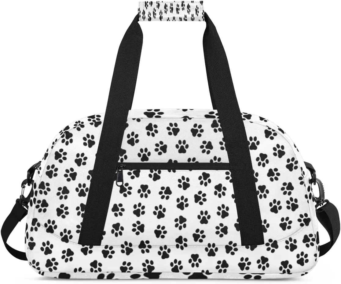 Dog Paw Pattern Gym Duffel Bag for Men Women Cartoon Paw Sports Tote Bag with Adjustable Shoulder Strap for Dance Gymnastics Traveling Outdoor Camping Overnight Stay