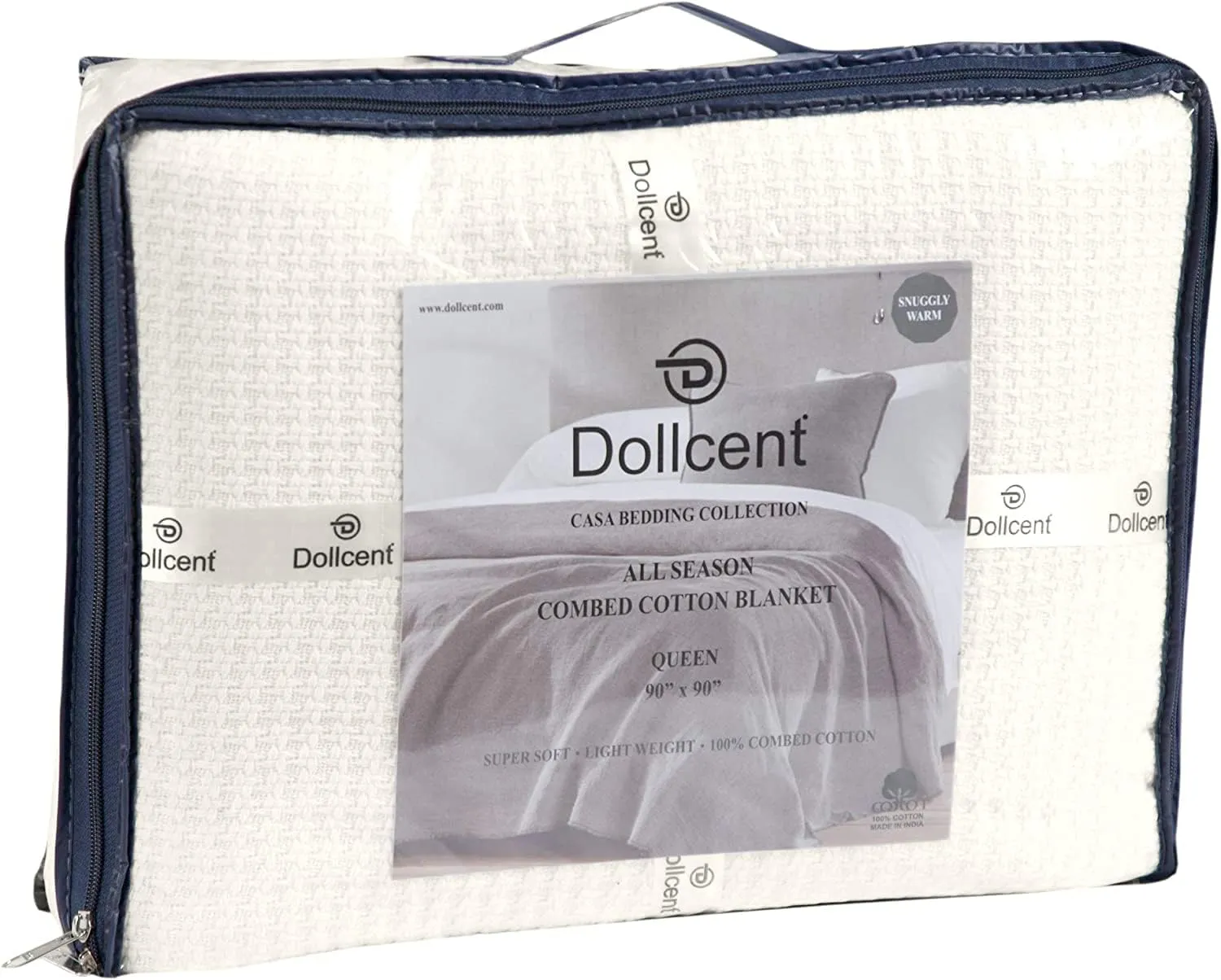 DOLLCENT 100% Cotton Queen Size Blanket for Bed, Premium Soft Combed Lightweight Blankets, Washed Breathable Cozy Bed Throw Blanket, Ivory Queen Cotton Blankets for All Season: Ivory (90"x90")