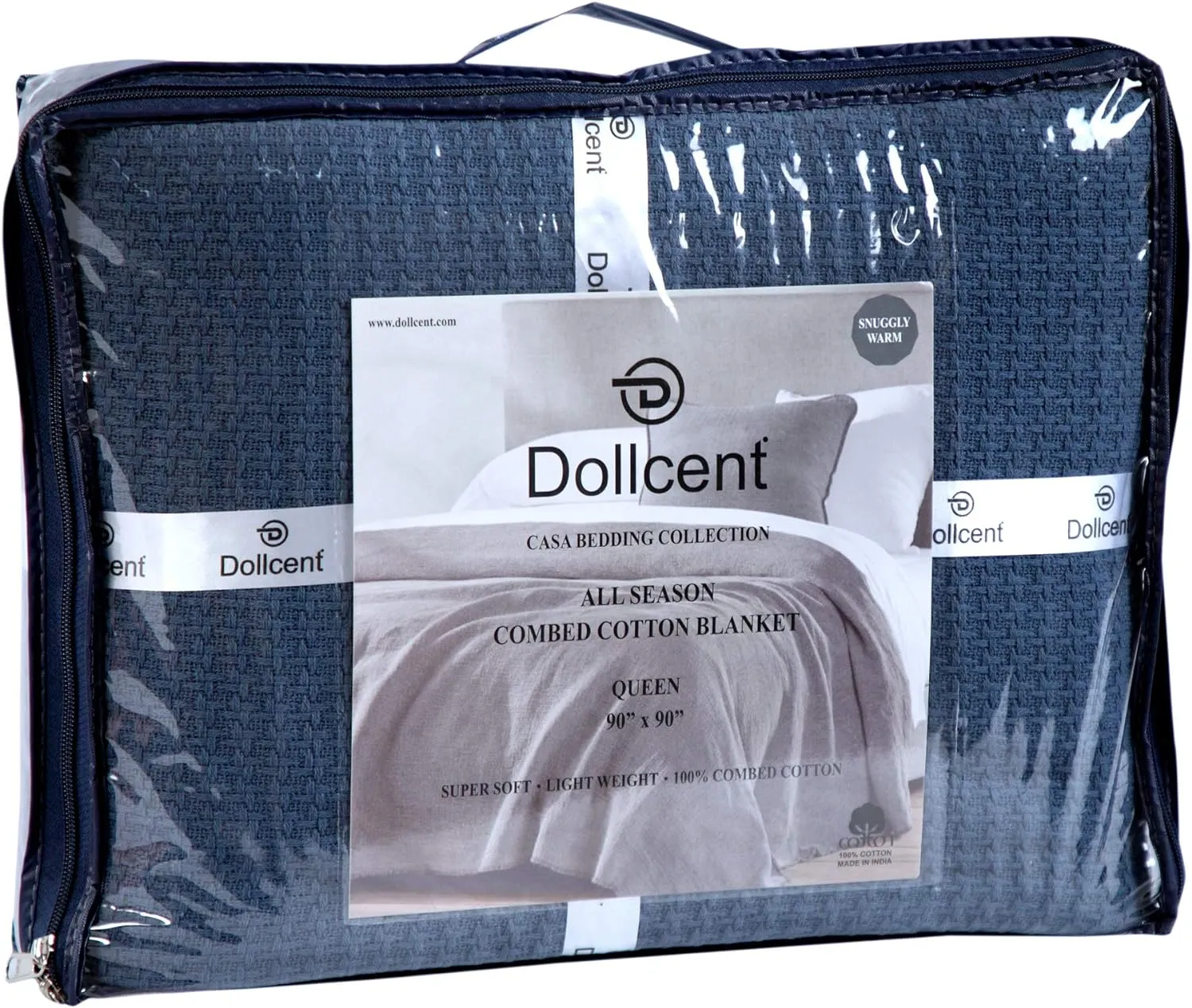 DOLLCENT 100% Cotton Queen Size Blanket for Bed, Premium Soft Combed Lightweight Blankets, Washed Breathable Cozy Bed Throw Blanket, Navy Queen Cotton Blankets for All Season: Navy (90"x90")