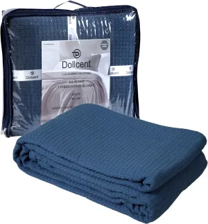 DOLLCENT 100% Cotton Queen Size Blanket for Bed, Premium Soft Combed Lightweight Blankets, Washed Breathable Cozy Bed Throw Blanket, Navy Queen Cotton Blankets for All Season: Navy (90"x90")