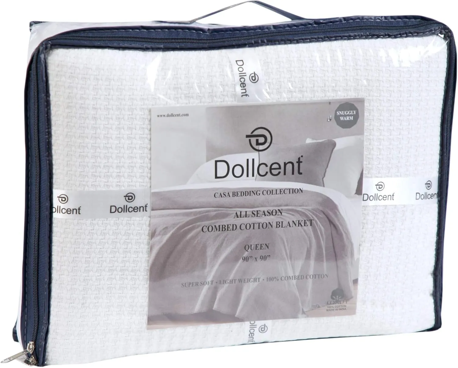 DOLLCENT 100% Cotton Queen Size Blanket for Bed, Premium Soft Combed Lightweight Blankets, Washed Breathable Cozy Bed Throw Blanket, White Queen Cotton Blankets for All Season: White (90"x90")