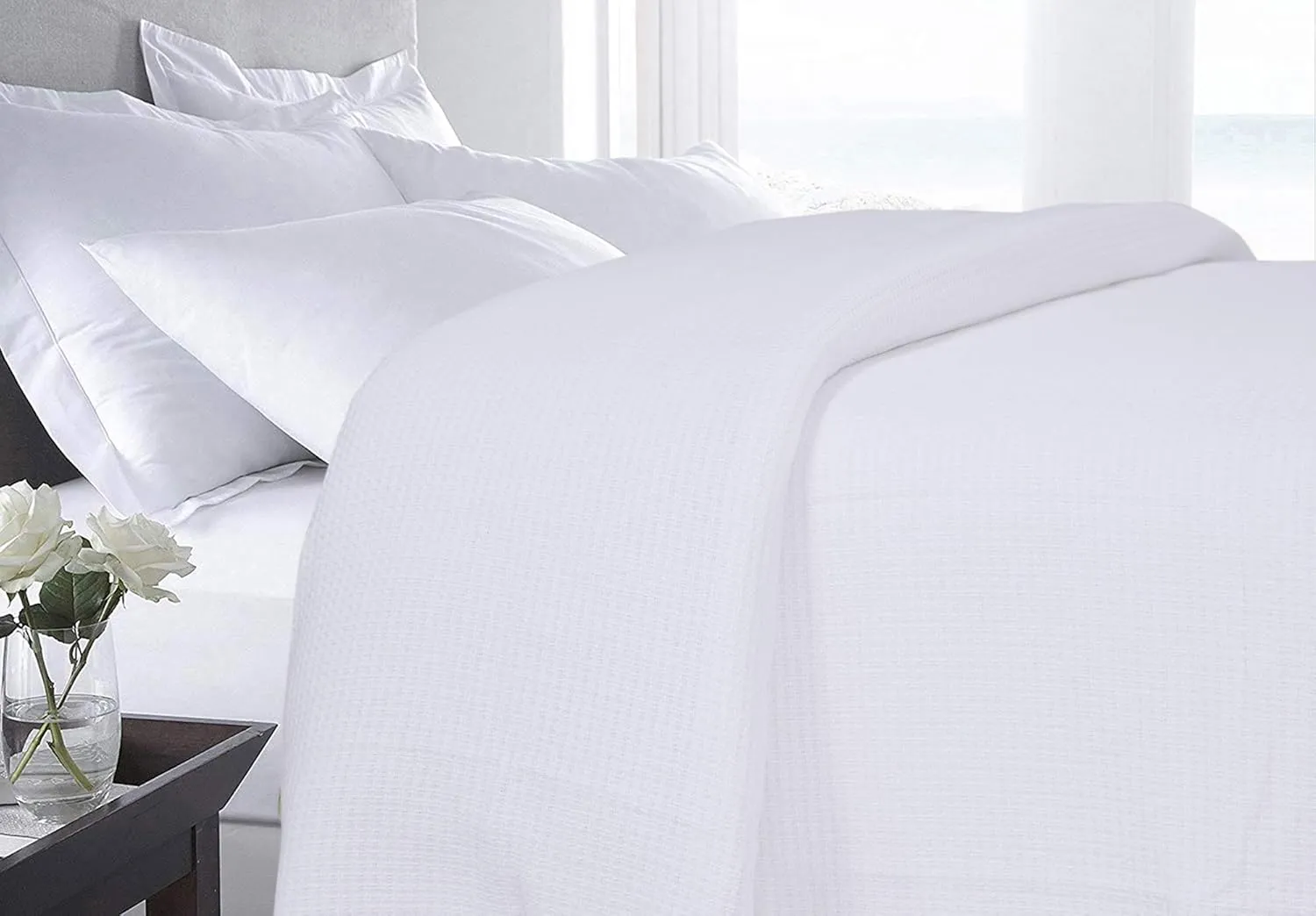 DOLLCENT 100% Cotton Queen Size Blanket for Bed, Premium Soft Combed Lightweight Blankets, Washed Breathable Cozy Bed Throw Blanket, White Queen Cotton Blankets for All Season: White (90"x90")
