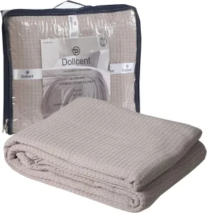DOLLCENT 100% Soft Premium Combed Cotton Thermal Blanket– Queen Blanket– Soft Cozy Warm Cotton Blanket– Bed Throw Blanket– Queen Bed Blankets– All Season Cotton Blankets– Sand Queen Cotton Blankets