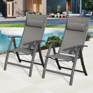 Domi Patio Folding Chairs Set of 2, Outdoor Reclining Camping Chairs Set with Moveable Headrest, Aluminum Frame Outdoor Patio Portable Chairs with Adjustable High Backrest and Textilene Fabric Seat