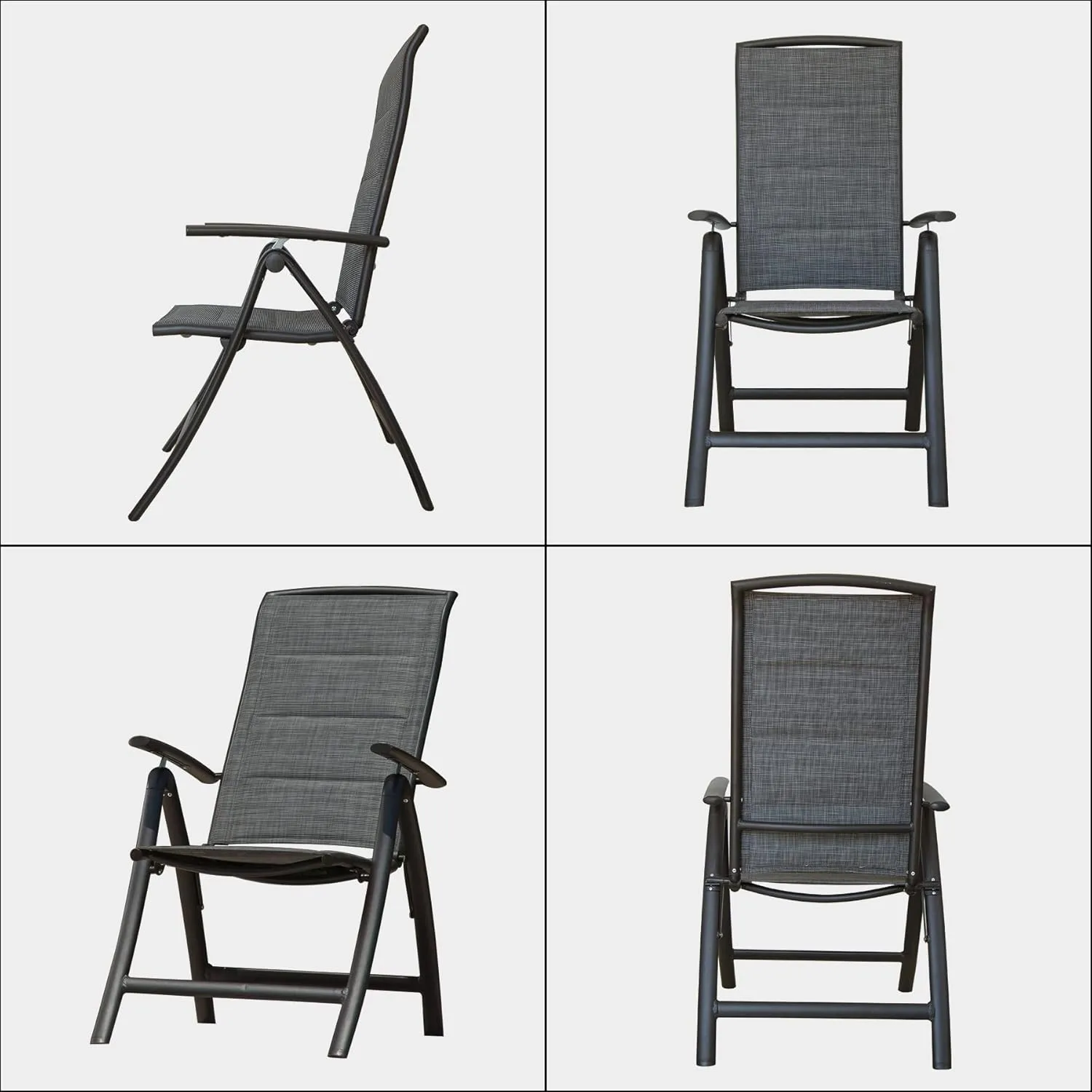 Domi Patio Outdoor Sling Chairs Set of 2, Folding Outdoor Reclining Camping Padded Chairs with Armrest Adjustable High Backrest Portable