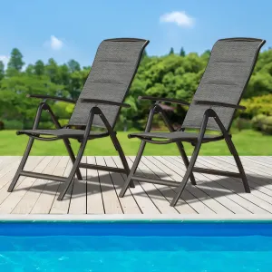 Domi Patio Outdoor Sling Chairs Set of 2, Folding Outdoor Reclining Camping Padded Chairs with Armrest Adjustable High Backrest Portable