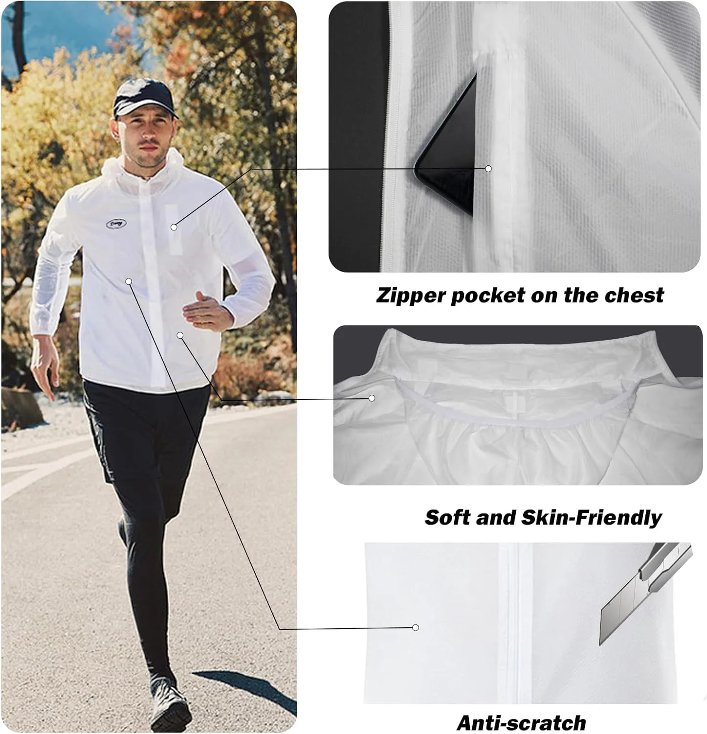 Dooy Sun Protection Jacket Ultra Light Thin Breathable Packable Outdoor Cycling Jacket Hoodie Skin Clothing for Men & Women