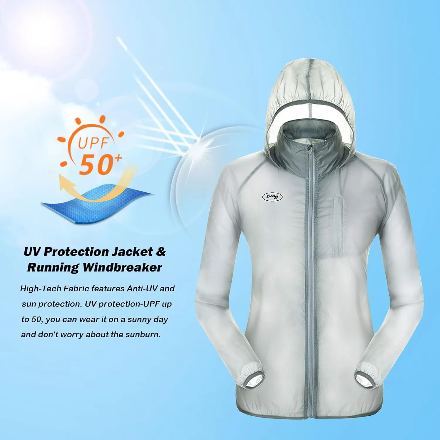 Dooy Sun Protection Jacket Ultra Light Thin Breathable Packable Outdoor Cycling Jacket Hoodie Skin Clothing for Men & Women