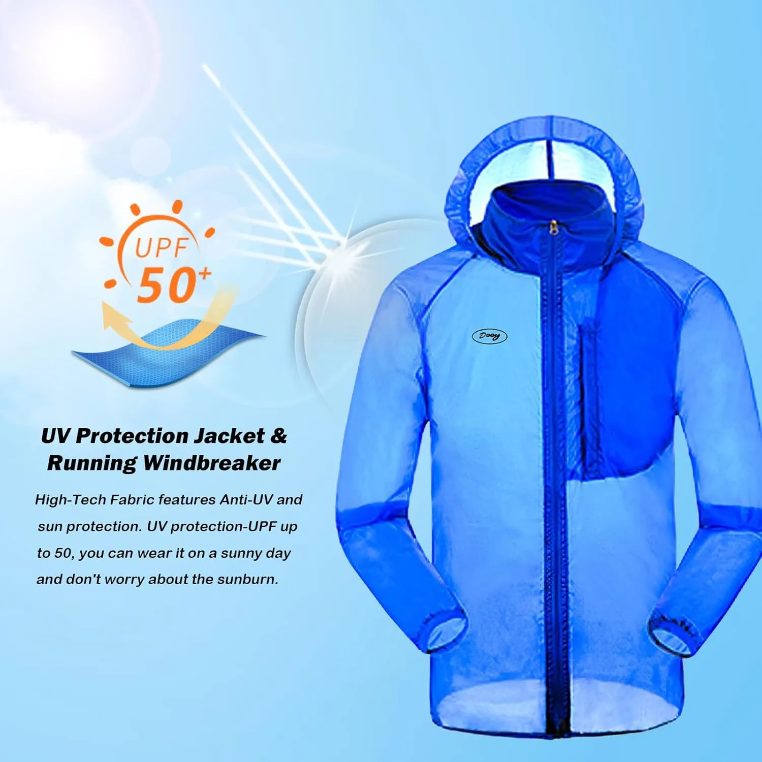 Dooy Sun Protection Jacket Ultra Light Thin Breathable Packable Outdoor Cycling Jacket Hoodie Skin Clothing for Men & Women