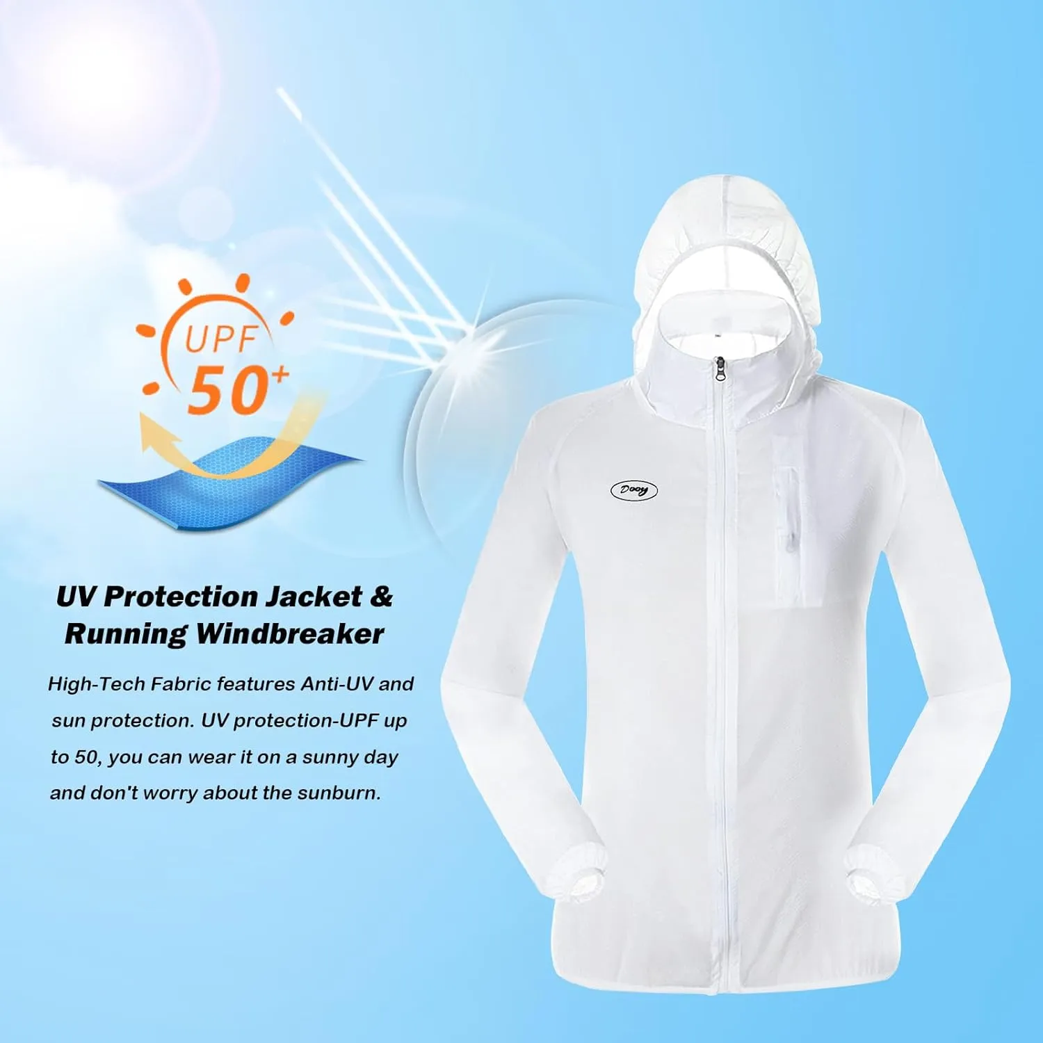 Dooy Sun Protection Jacket Ultra Light Thin Breathable Packable Outdoor Cycling Jacket Hoodie Skin Clothing for Men & Women