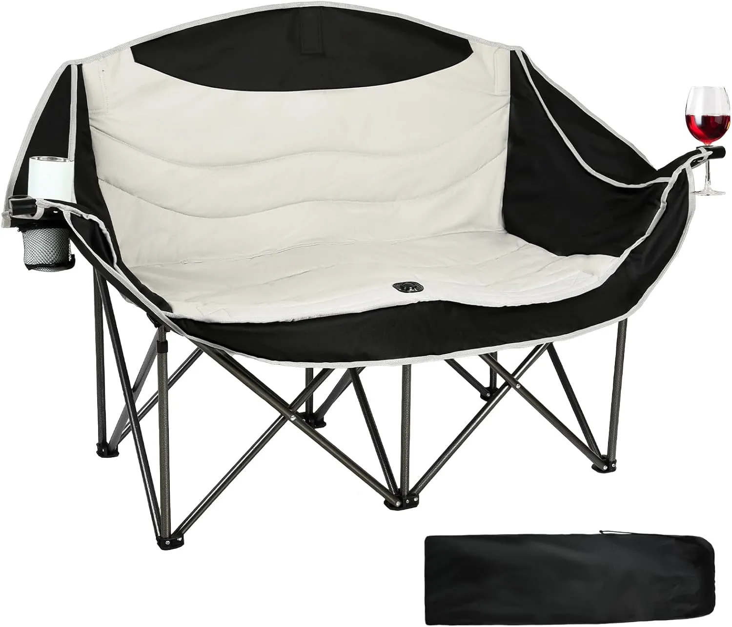 Double Camping Chair, 550lbs Capacity 2-Person Camping Chair with Cup Holder Wine, Foldable Oversized Camping Loveseat for Couples, Family, Beach, Backyard for Outside Picnic