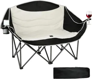 Double Camping Chair, 550lbs Capacity 2-Person Camping Chair with Cup Holder Wine, Foldable Oversized Camping Loveseat for Couples, Family, Beach, Backyard for Outside Picnic