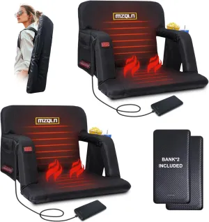 Double Heated Stadium Bleacher Seat, 21 Inche Folding Bleacher Cushion with 10000mAh Portable Battery, 3 Levels of Heat, 6 Reclining Positions for Football, Baseball