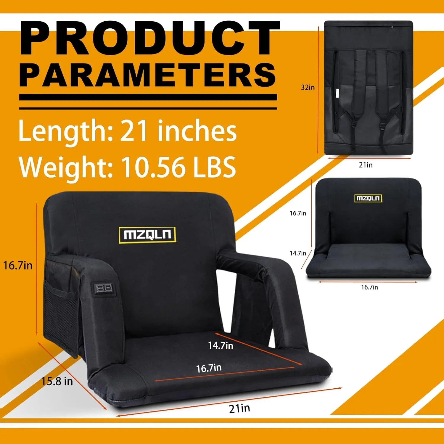 Double Heated Stadium Bleacher Seat, 21 Inche Folding Bleacher Cushion with 10000mAh Portable Battery, 3 Levels of Heat, 6 Reclining Positions for Football, Baseball