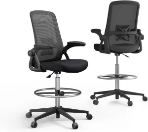 Drafting Chair Mesh Tall Office Chair Barstool Height Office Ergonomic Computer Standing Desk Chair Swivel Work Height Adjustable Task Chair with Foot Ring Comfortable Armrests