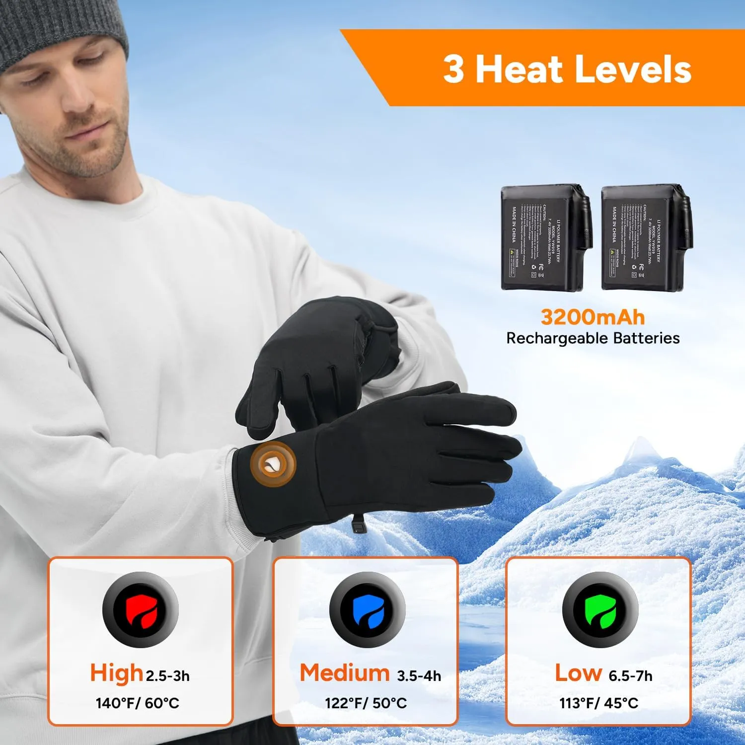 DR.PREPARE Heated Gloves for Men Women, 3200mAh Rechargeable Electric Battery, Thin Heated Motorcycle Work Gloves Liners, Touch Screen Gloves Winter Hand Warmer for Hunting Skiing Snowboarding