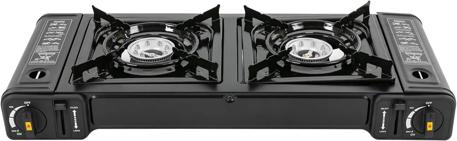 Dual Burner Portable Camping Stove, Portable Camping Grill/Stove with Adjustable Burners, Outdoor Cooking Stove for Camping, Hiking, Tailgating, BBQ, and Emergency Preparedness (Dual Burner,Style 2)