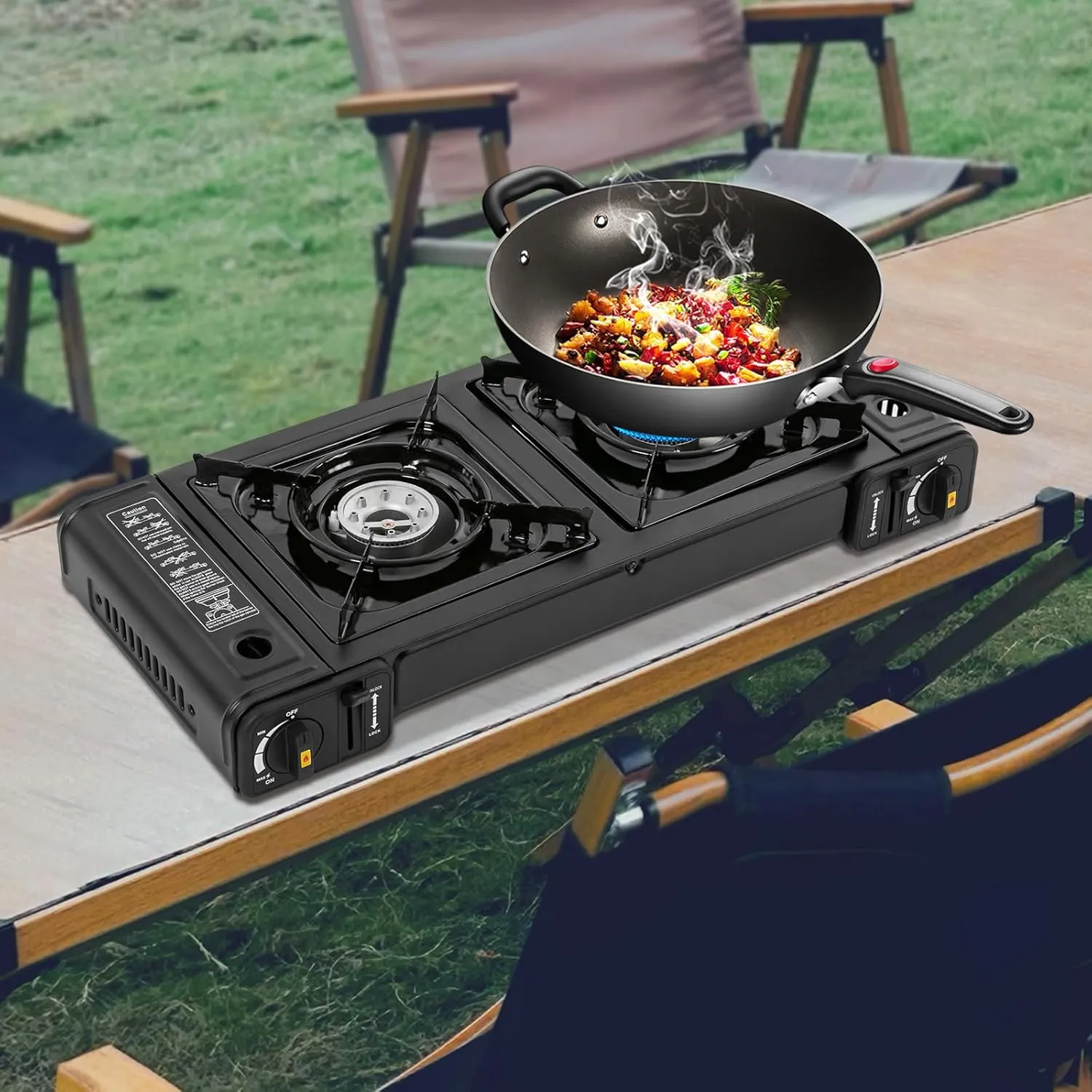 Dual Burner Portable Camping Stove, Portable Camping Grill/Stove with Adjustable Burners, Outdoor Cooking Stove for Camping, Hiking, Tailgating, BBQ, and Emergency Preparedness (Dual Burner,Style 2)