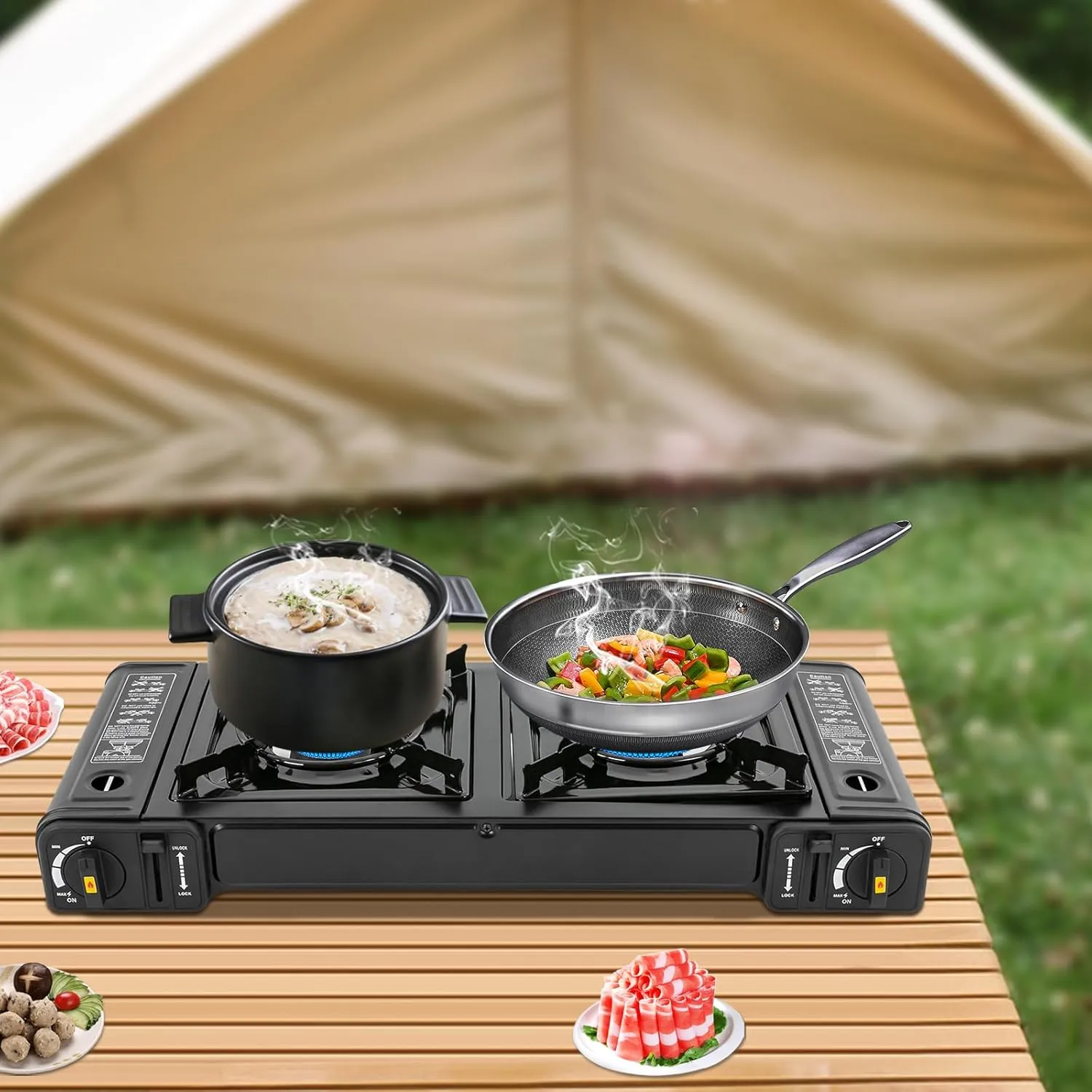 Dual Burner Portable Camping Stove, Portable Camping Grill/Stove with Adjustable Burners, Outdoor Cooking Stove for Camping, Hiking, Tailgating, BBQ, and Emergency Preparedness (Dual Burner,Style 2)