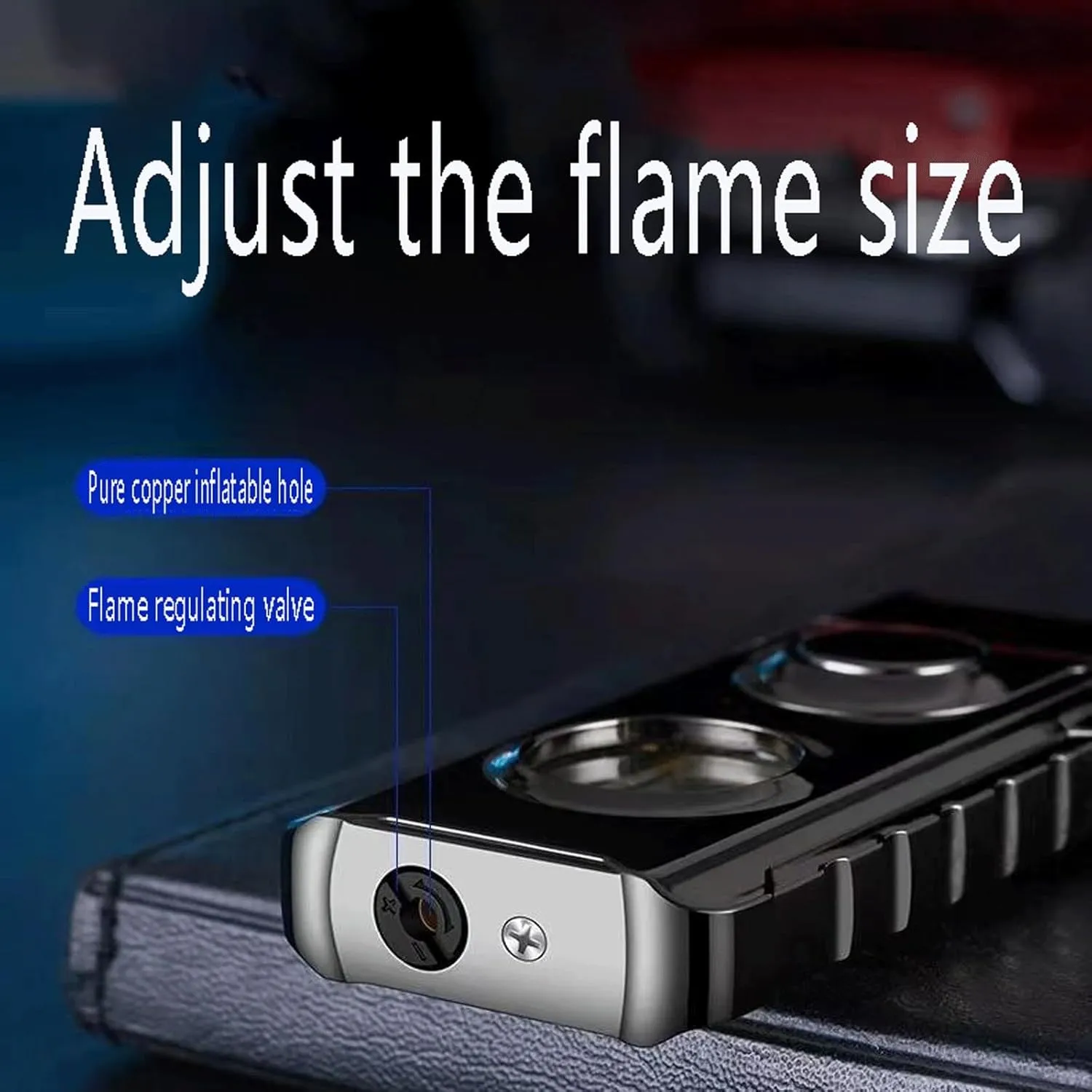 Dual Flame Lighter, Transparent Visible Fuel Tank, switchable Flame, refillable Fuel, Portable Lighter, Suitable for Camping and Travel (Fuel not Included)(Black 2)