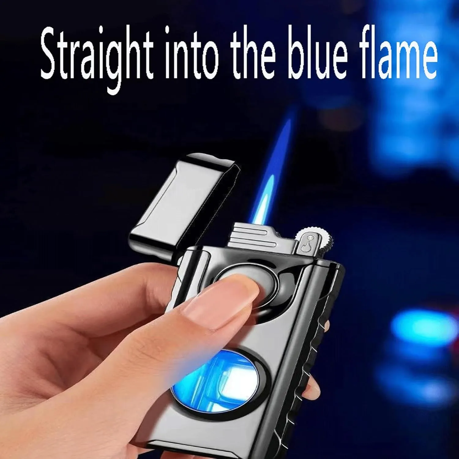 Dual Flame Lighter, Transparent Visible Fuel Tank, switchable Flame, refillable Fuel, Portable Lighter, Suitable for Camping and Travel (Fuel not Included)(Black 2)