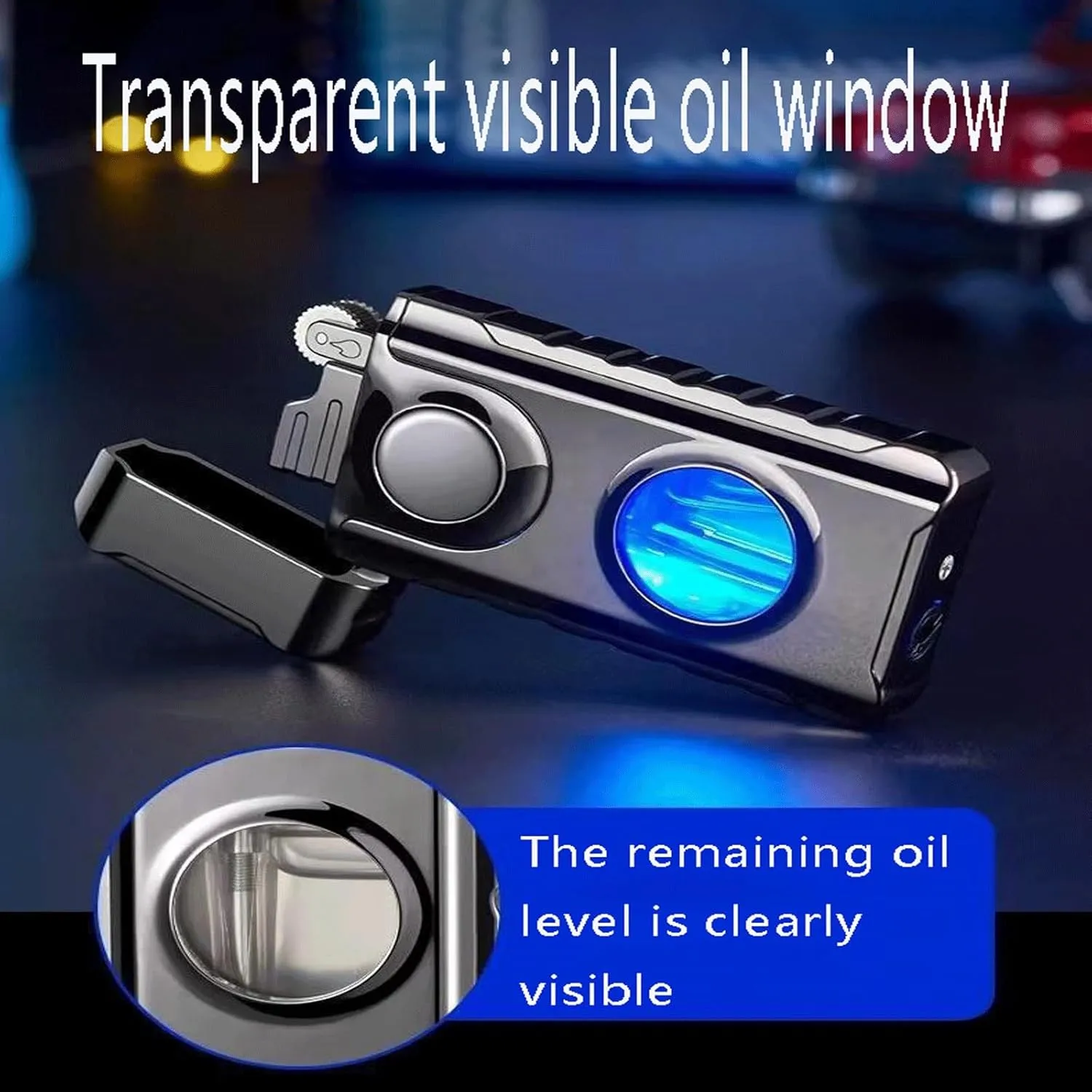 Dual Flame Lighter, Transparent Visible Fuel Tank, switchable Flame, refillable Fuel, Portable Lighter, Suitable for Camping and Travel (Fuel not Included)(Black 2)