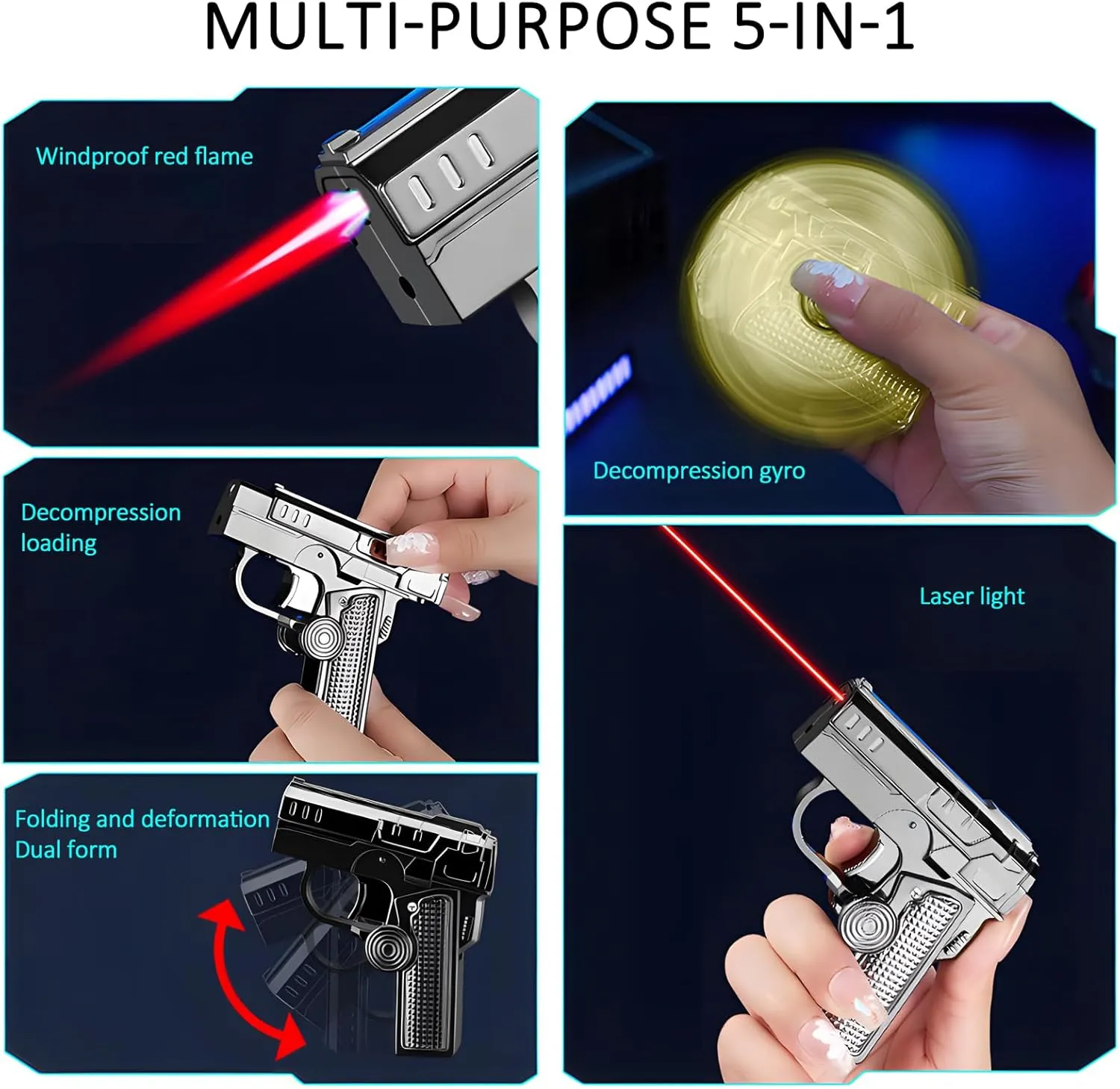 Dual-Form Windproof Torch Lighter, 2025 New Multi-Functional Folding Dual-Form Jet Red Flame Lighter, 2 in1 Refillable Spinner Ighter with Red Light, for Bbqs, Candle, Camping, Kitchen (3pcs)