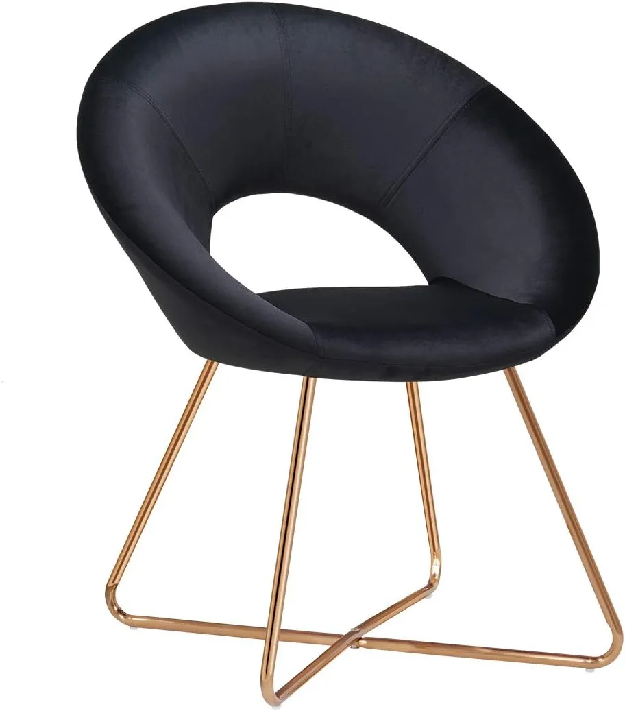 DUHOME Modern Accent Velvet Chairs Dining Chairs Single Sofa Comfy Upholstered Arm Chair Living Room Furniture Mid-Century Leisure Lounge Chairs with Golden Metal Frame Legs 1 PCS Black
