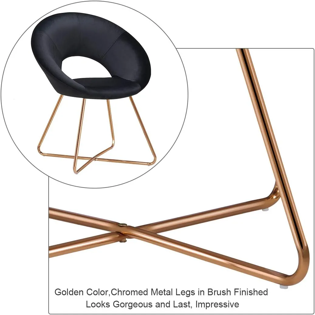 DUHOME Modern Accent Velvet Chairs Dining Chairs Single Sofa Comfy Upholstered Arm Chair Living Room Furniture Mid-Century Leisure Lounge Chairs with Golden Metal Frame Legs 1 PCS Black