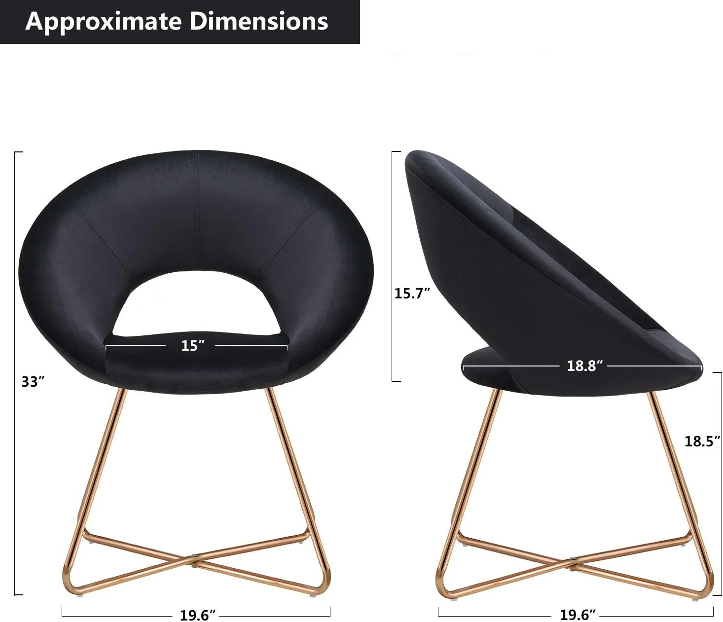 DUHOME Modern Accent Velvet Chairs Dining Chairs Single Sofa Comfy Upholstered Arm Chair Living Room Furniture Mid-Century Leisure Lounge Chairs with Golden Metal Frame Legs 1 PCS Black