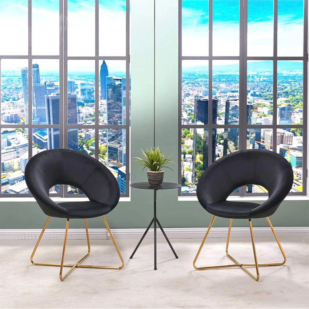 DUHOME Modern Accent Velvet Chairs Dining Chairs Single Sofa Comfy Upholstered Arm Chair Living Room Furniture Mid-Century Leisure Lounge Chairs with Golden Metal Frame Legs 1 PCS Black