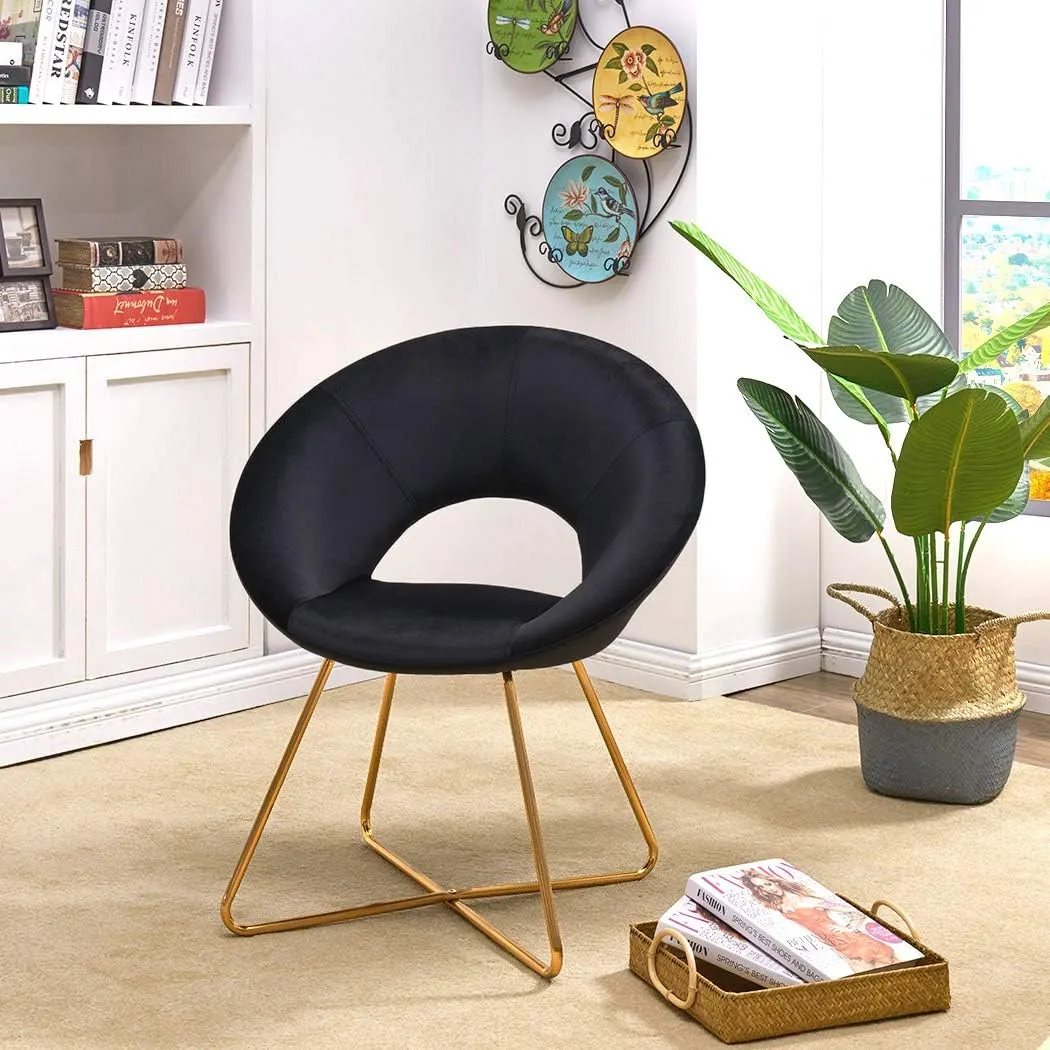 DUHOME Modern Accent Velvet Chairs Dining Chairs Single Sofa Comfy Upholstered Arm Chair Living Room Furniture Mid-Century Leisure Lounge Chairs with Golden Metal Frame Legs 1 PCS Black