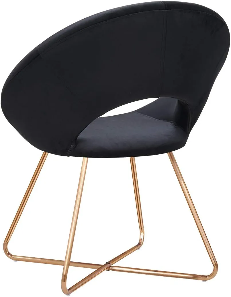 DUHOME Modern Accent Velvet Chairs Dining Chairs Single Sofa Comfy Upholstered Arm Chair Living Room Furniture Mid-Century Leisure Lounge Chairs with Golden Metal Frame Legs 1 PCS Black