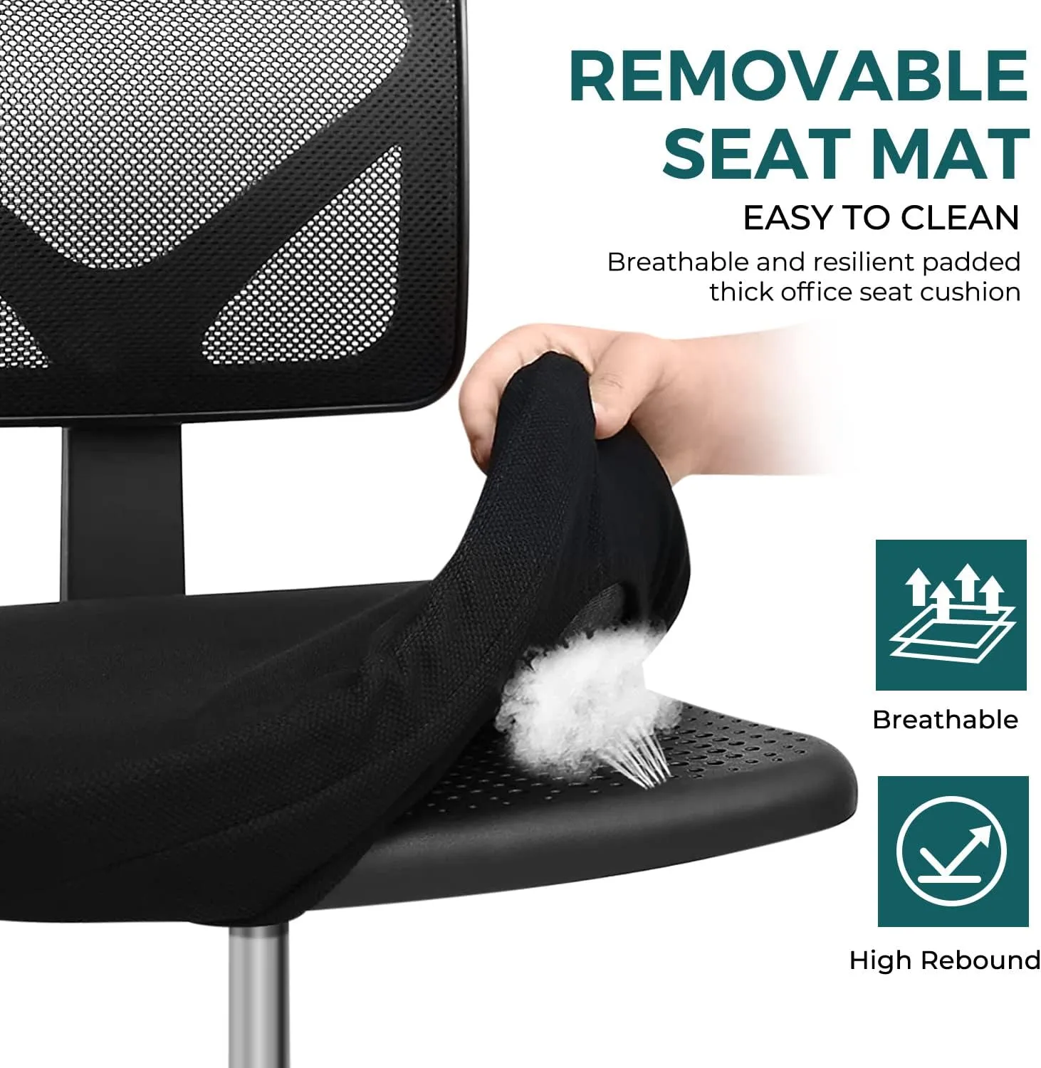 DUMOS Armless Desk Chairs with Wheels Cute Home Office Chair No Arms, Ergonomic Adjustable Swivel Rolling Task Chair, Comfy Mesh Mid Back Computer Work Vanity Chair for Small Spaces, Dark Black