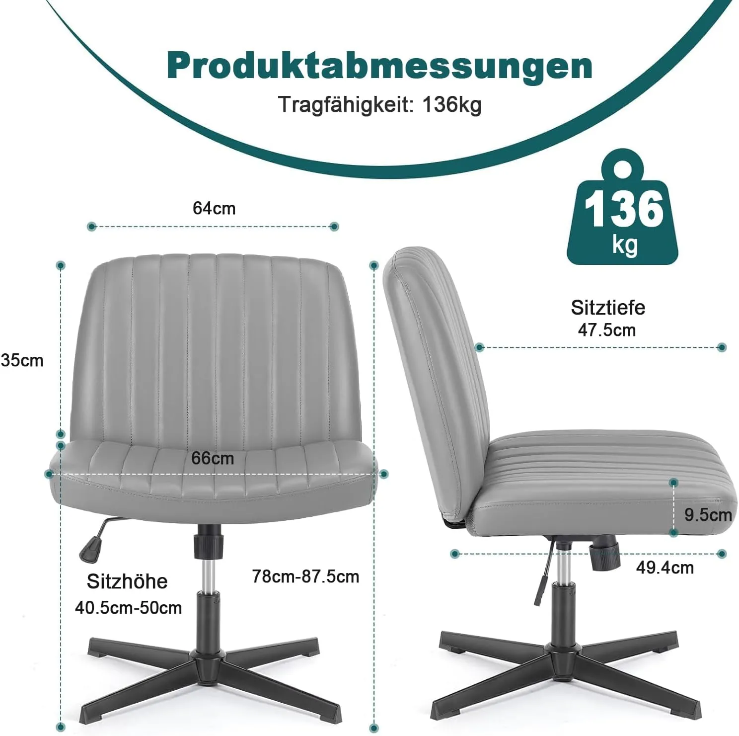 DUMOS Criss Cross Chair Legged Office Wide Comfy Desk Seat, No Wheels Armless Computer Task Seating, Swivel Vanity Home Height Adjustable