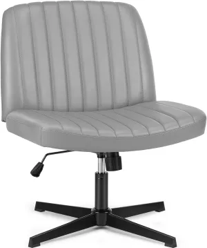 DUMOS Criss Cross Chair Legged Office Wide Comfy Desk Seat, No Wheels Armless Computer Task Seating, Swivel Vanity Home Height Adjustable