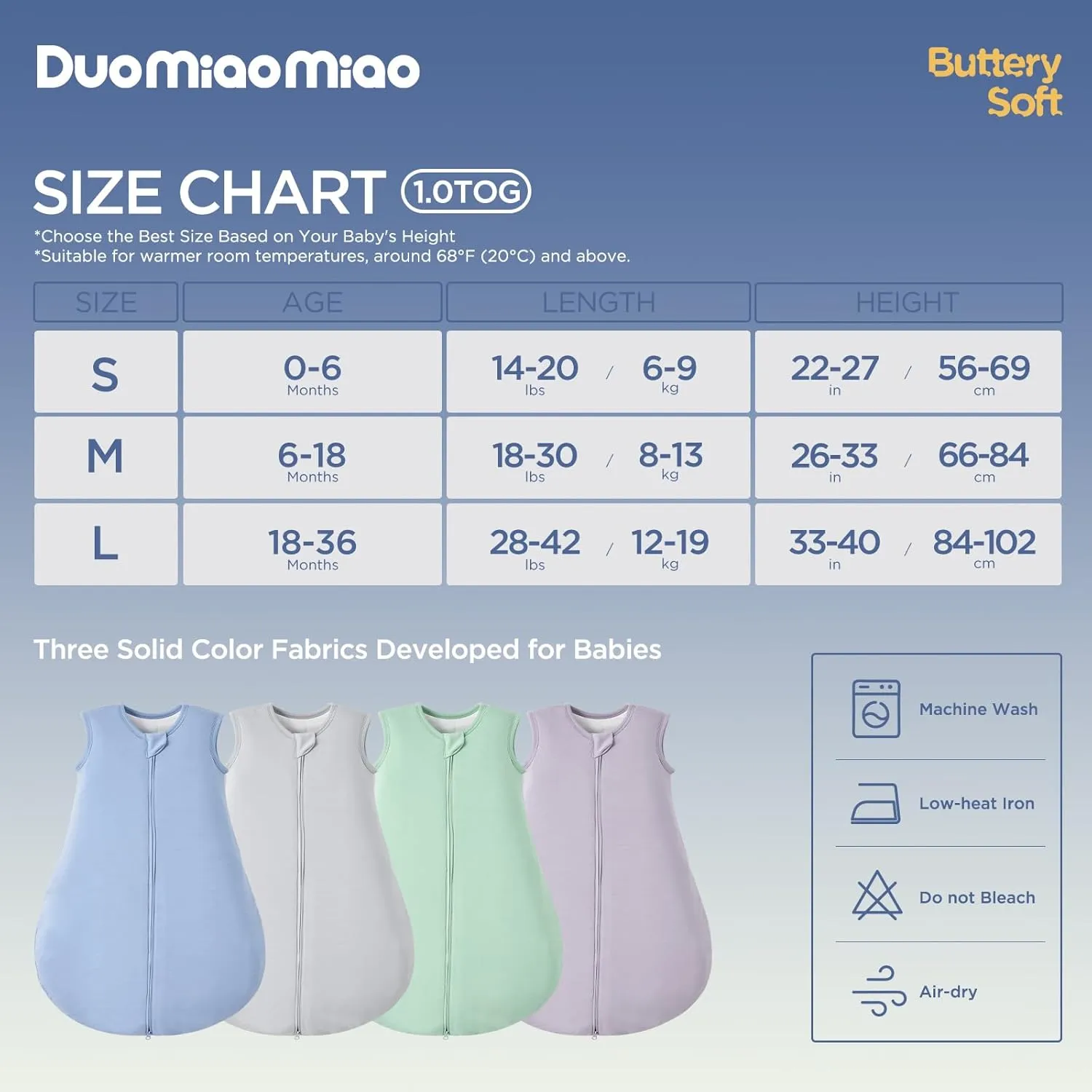 Duomiaomiao Rayon Made from Bamboo Baby Sleep Sack 1.0 TOG, Buttery Soft Wearable blanket Baby, Baby Sleeping bag for Babies