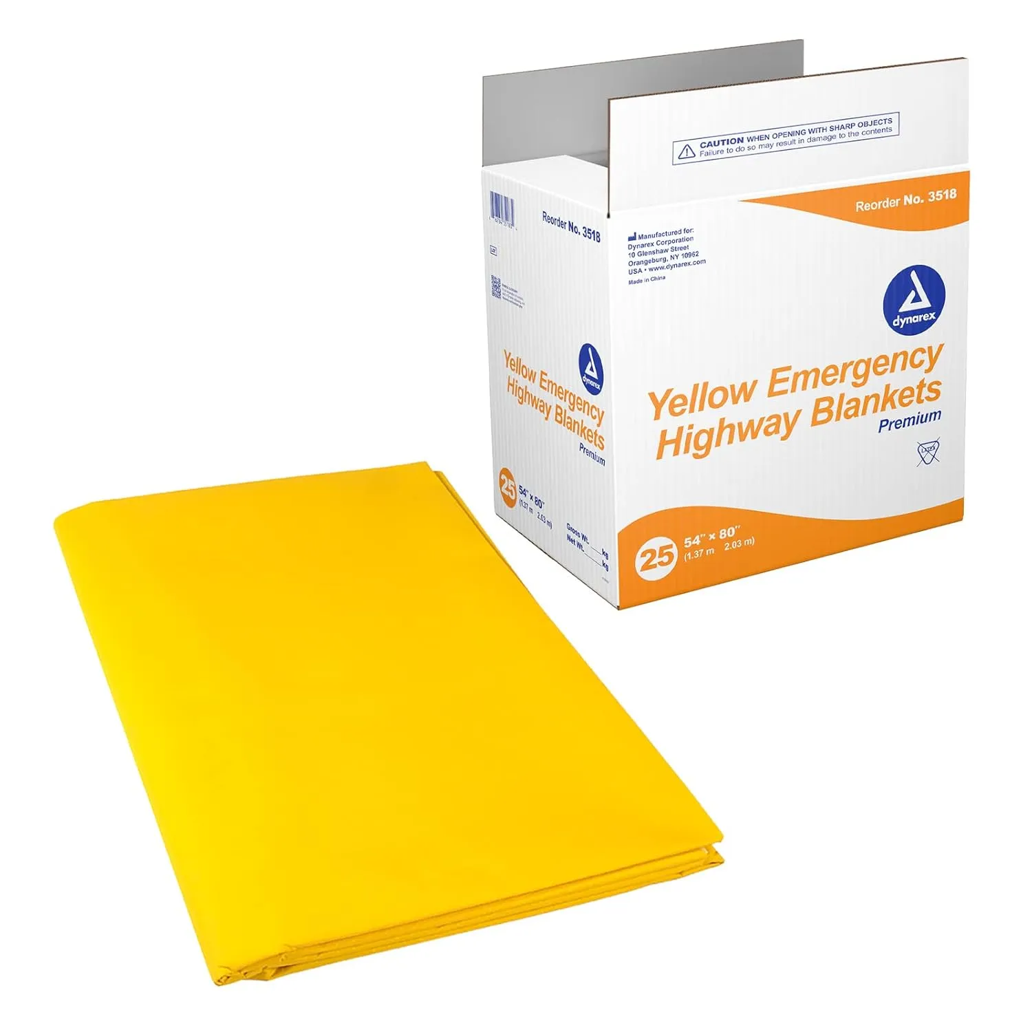 Dynarex Emergency Highway Blanket - Premium, Disposable and Water Repellent, Provides Full Coverage, Highly Visible for Safety, Yellow, 54” x 80”- 1 Case of 25 Emergency Highway Blankets